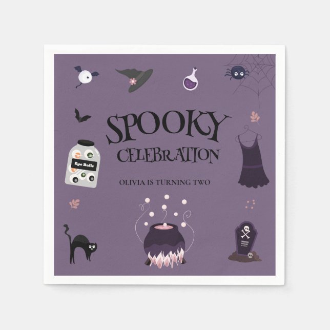 Spooky witch Halloween Birthday Party Invitation  Napkin (Front)