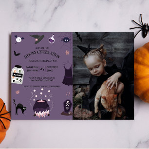 Spooky witch Halloween Birthday Party Photo  Invitation
