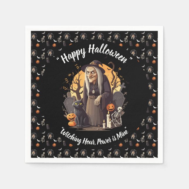🍽️ Spooky Witch Halloween Napkins 🎃 Black 👻 (Front)