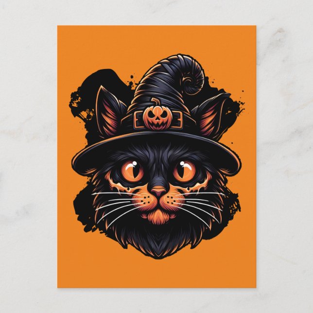 Spooky Witch Hat Kitty Postcard (Front)