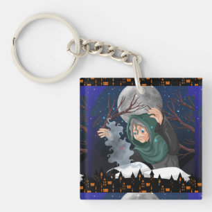 Spooky Witch & Haunted House Halloween🌙 Key Ring