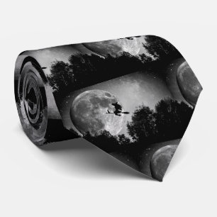 Spooky Witch on Broom Full Moon Halloween Tie