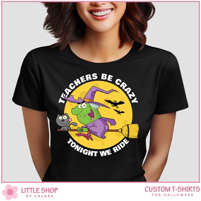 Spooky Witch on Broomstick Teacher Halloween T-Shirt (Creator Uploaded)