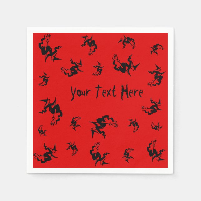 spooky witch on flying broomstick fun on halloween napkin (Front)