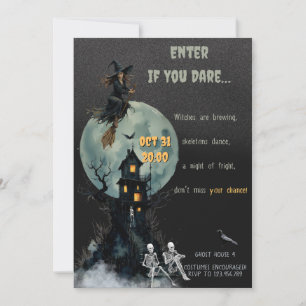 Spooky Witch Skeleton - Haunted House   Halloween Invitation