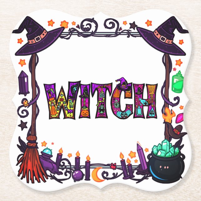 Spooky Witch Vibes Creepy Paper Coaster (Front)