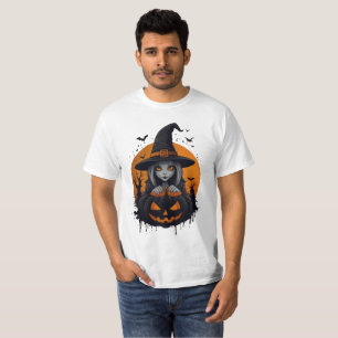 Spooky Witch with Jack-o’-Lantern Art T-Shirt