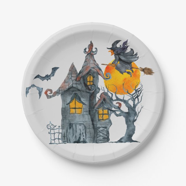 Spooky witches themed Halloween Paper Plate (Front)