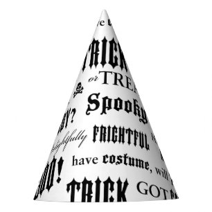 Spooky Words Black White Halloween Party Hat