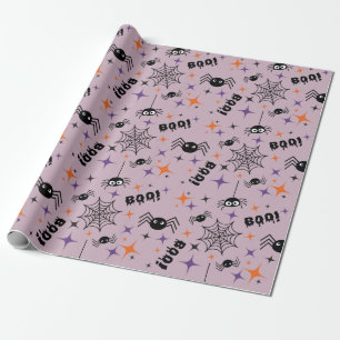 Spooky Wrapping Paper with Cobweb, Spiders, Boo!