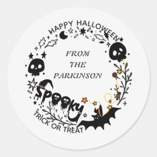 Spooky Wreath Round Sticker – Happy Halloween Desi