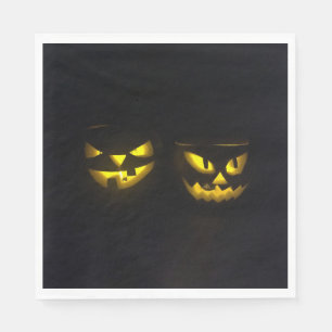 Spooky yellow glow face Halloween pumpkins Napkin