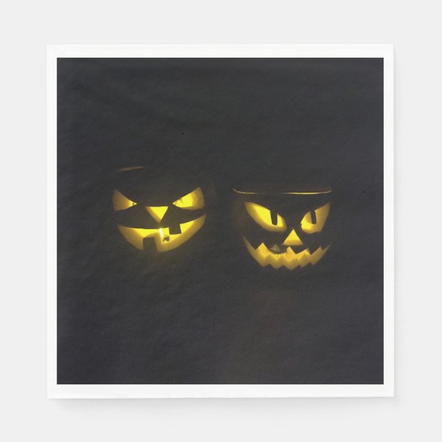 Spooky yellow glow face Halloween pumpkins Napkin (Front)