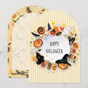 Spooky Yellow Orange Stripes Halloween Pumpkin Holiday Card