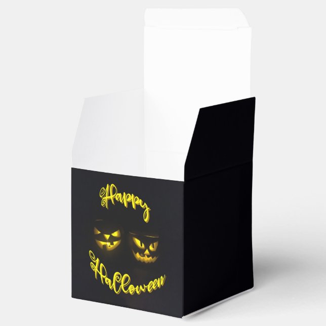 Spooky yellows Happy Halloween text pumpkins,  Favour Box (Opened)