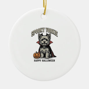 Spooky Yorkie Halloween Dog Vintage Shirt Design_1 Ceramic Tree Decoration