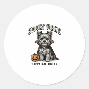 Spooky Yorkie Halloween Dog Vintage Shirt Design_1 Classic Round Sticker