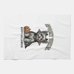 Spooky Yorkie Halloween Dog Vintage Shirt Design_1 Tea Towel