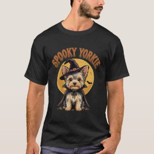 Spooky Yorkie Halloween Witch Dog Vector Design T-Shirt