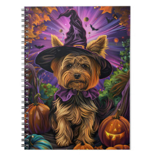 Spooky Yorkipoo Dog Halloween Witch And Pumpkin Notebook