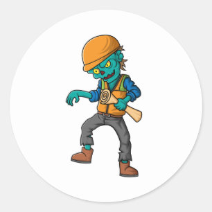 spooky zombie architect cartoon character classic round sticker