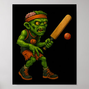 Spooky Zombie Cricket Player Halloween Party Desig Poster