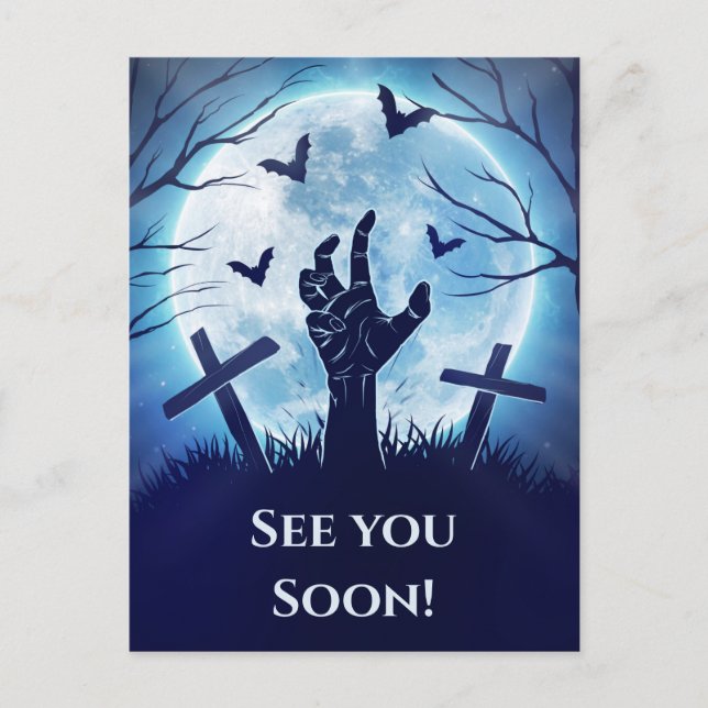 Spooky Zombie Graveyard (midnight blue) Postcard (Front)