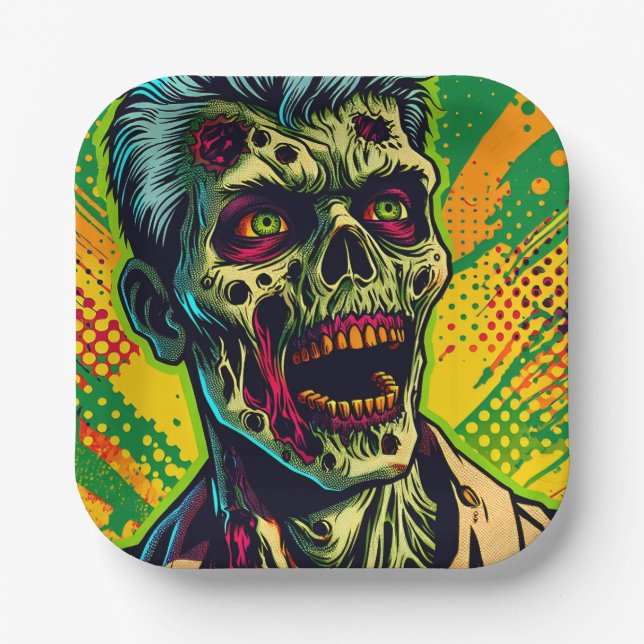 Spooky Zombie Halloween Party Paper Plate (Front)