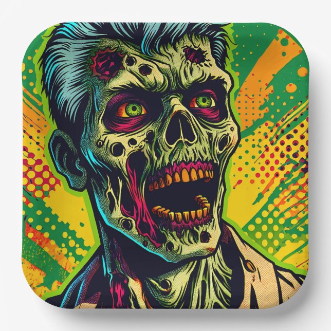 Spooky Zombie Halloween Party Paper Plate (Front)