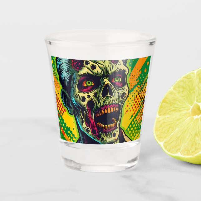 Spooky Zombie Halloween Party Shot Glass (Front)