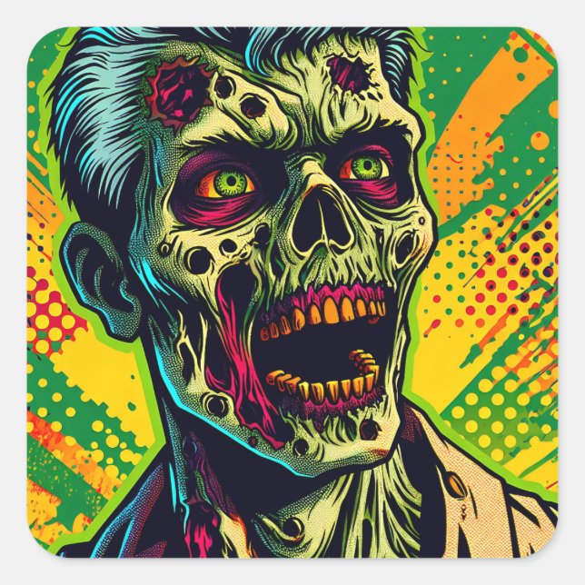 Spooky Zombie Halloween Party Square Sticker (Front)