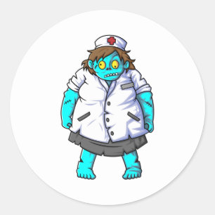 spooky zombie nurse cartoon character classic round sticker