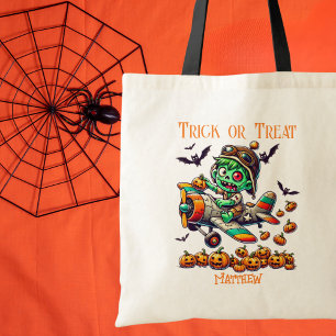 Spooky Zombie Pilot Aeroplane,Pumpkins,Halloween Tote Bag