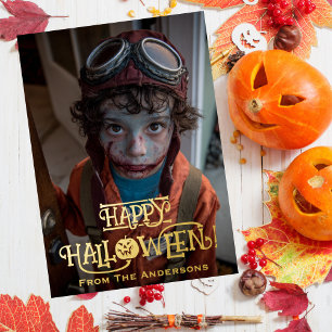 Spooky Zombie Pilot Photo Funny Photo Halloween Foil Holiday Card
