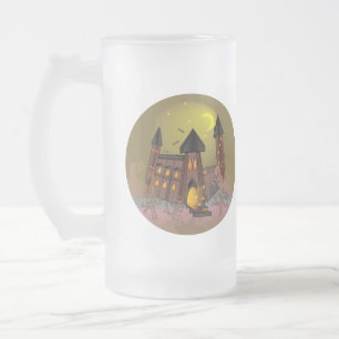 SpookyHalloween witch house and vampires castle   Frosted Glass Beer Mug