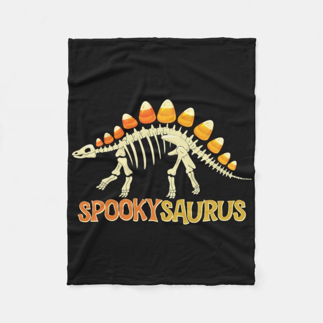Spookysaurus Candy Corn Dinosaur Skeleton Happy Ha Fleece Blanket (Front)