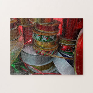 Spools of Christmas Ribbon Holiday Red and Gold Jigsaw Puzzle