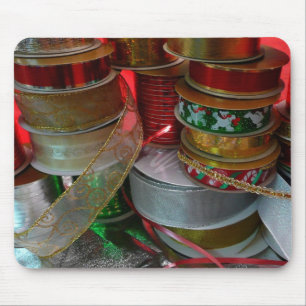 Spools of Christmas Ribbon Holiday Red and Gold Mouse Mat
