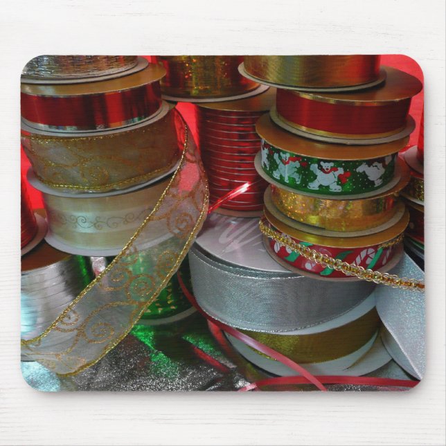 Spools of Christmas Ribbon Holiday Red and Gold Mouse Mat (Front)