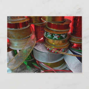 Spools of Christmas Ribbon Holiday Red and Gold Postcard