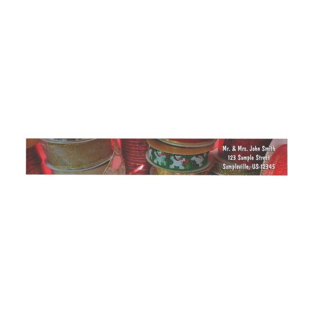 Spools of Christmas Ribbon Holiday Red and Gold Wrap Around Label (Individual)