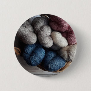 Spools of Craft Yarn in Basket 6 Cm Round Badge