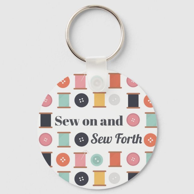 Spools of Thread and Sewing Buttons Quilters Key Ring (Front)