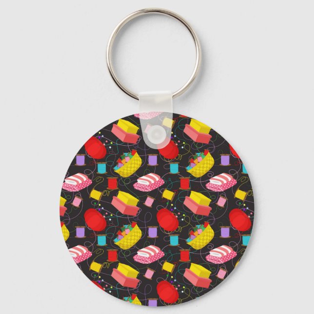 Spools Sewing Threads Pins Blankets Seamstress Key Ring (Front)