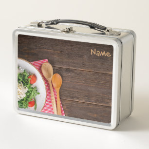 Spoon, fork and dish metal lunch box