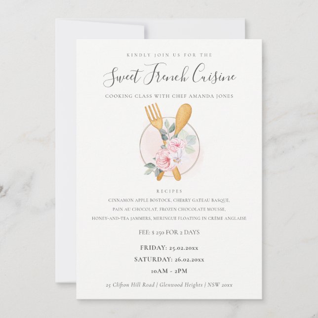 Spoon Fork Floral Bakery Cooking Class Invite (Front)