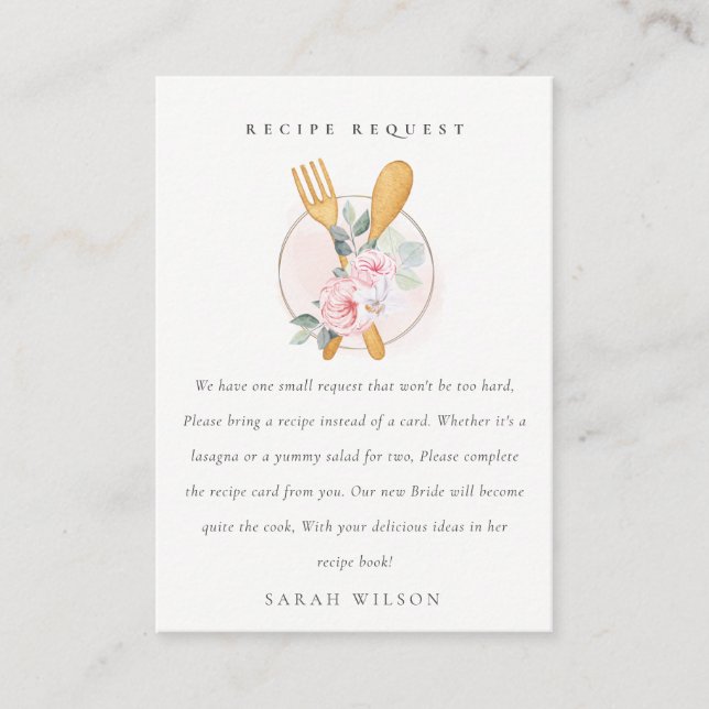 Spoon Fork Floral Recipe Request Bridal Shower Enclosure Card (Front)