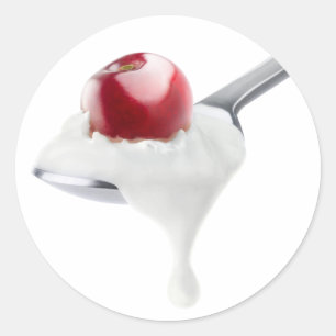 Spoon of cherry yogurt classic round sticker