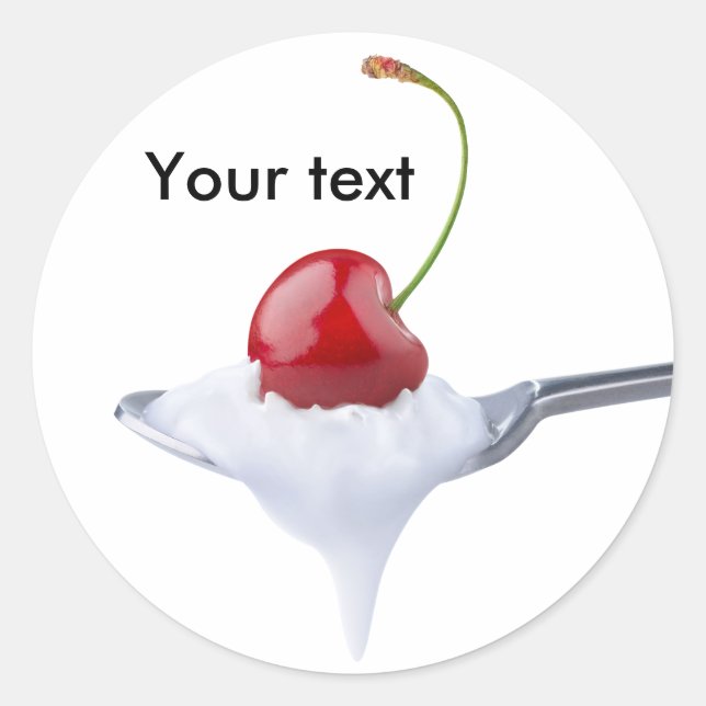 Spoon of cherry yogurt classic round sticker (Front)