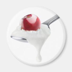 Spoon of cherry yogurt magnet